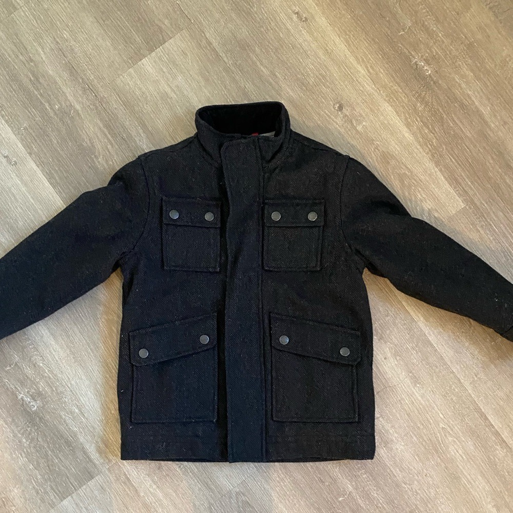 Gap Kids Boys Small‎ Wool Blend Parka Grunt Herringbone Jacket Full Zip Charcoal